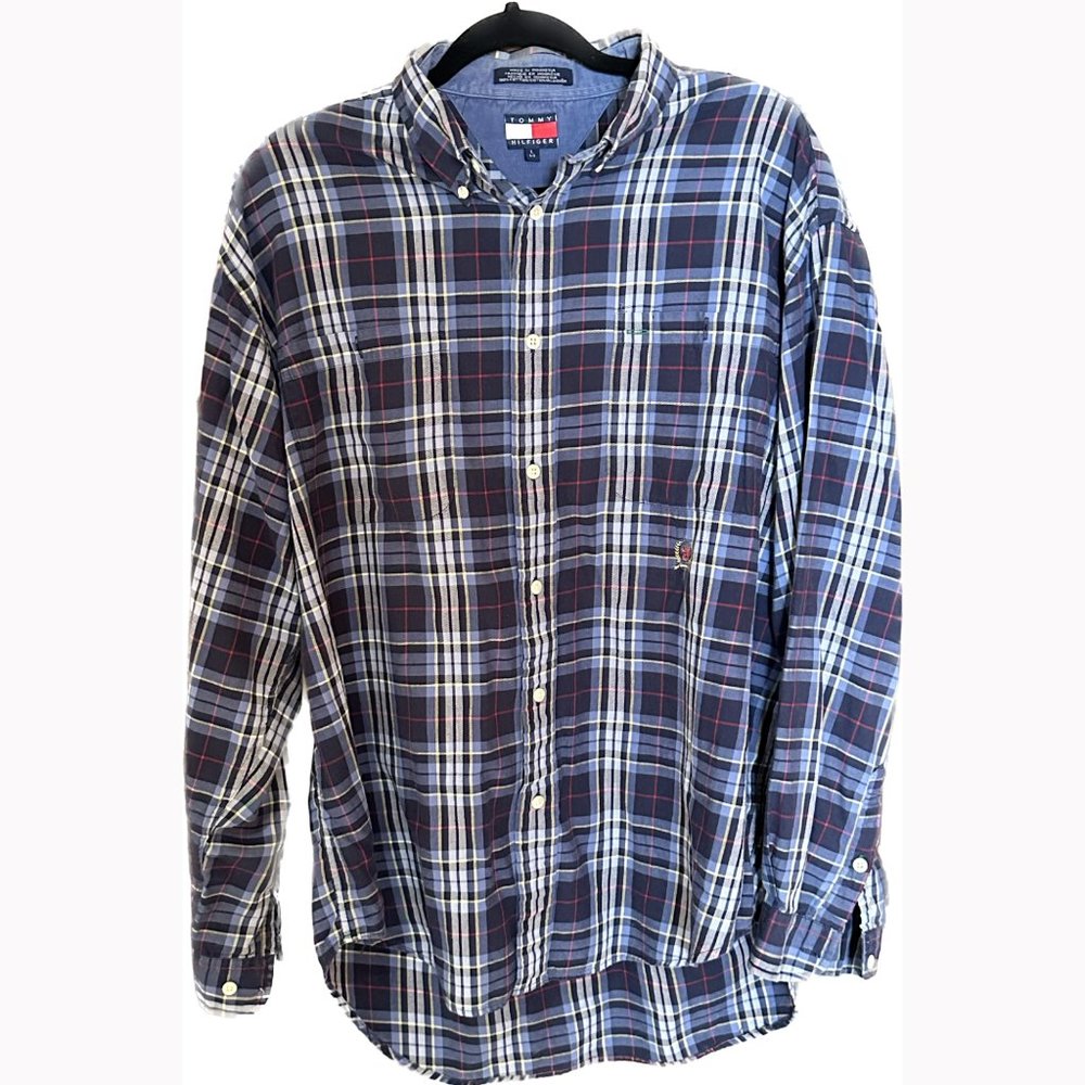 90s Tommy Hilfiger Plaid Long Sleeve Button Down Men Large VINTAGE CREST Shirt